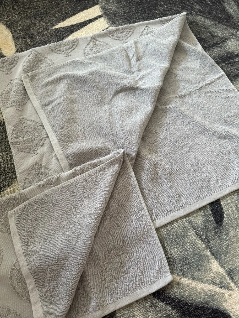 Light Gray Patterned face and Bath Towel - Unbranded